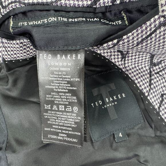 Ted Baker Mens Slim Fit Floral Linen Pekhumj Suit Jacket Purple Black 4 - Picture 5 of 5